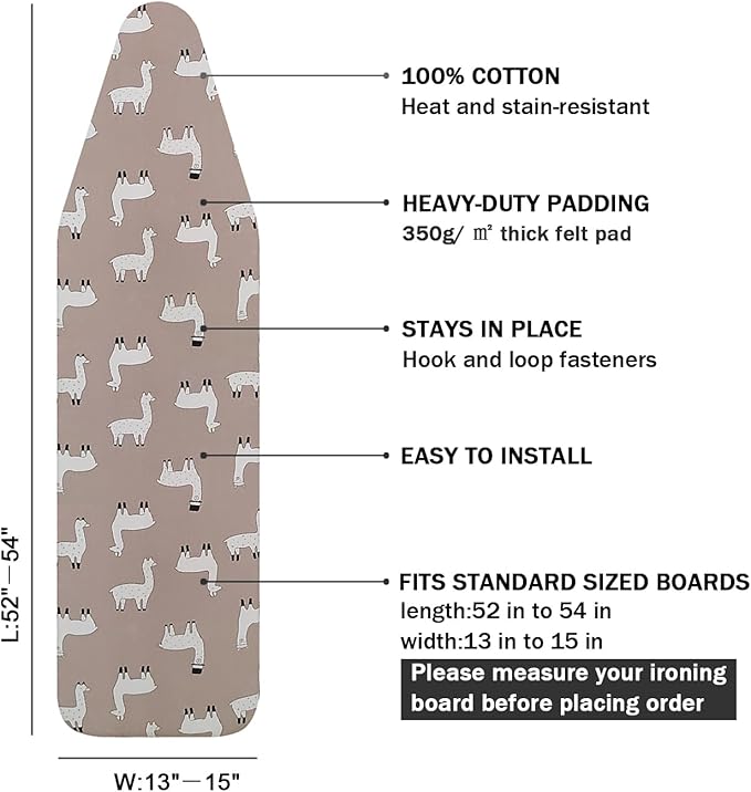 Ironing Board Cover and Pad Standard Size 15" x 54", 3 Pairs of Hook and Loop - Image 2