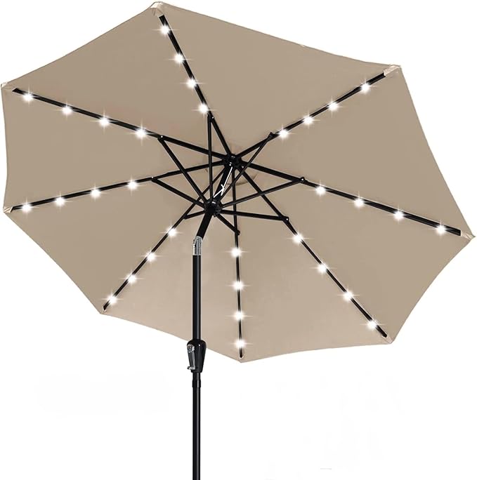 ABCCANOPY Durable Solar Led Patio Umbrellas with 32LED Lights 9FT (Tan) by ABCCANOPY