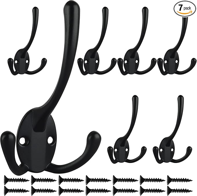 7 Pack Big Heavy Duty Triple Coat Hooks Wall Mounted by IBosins
