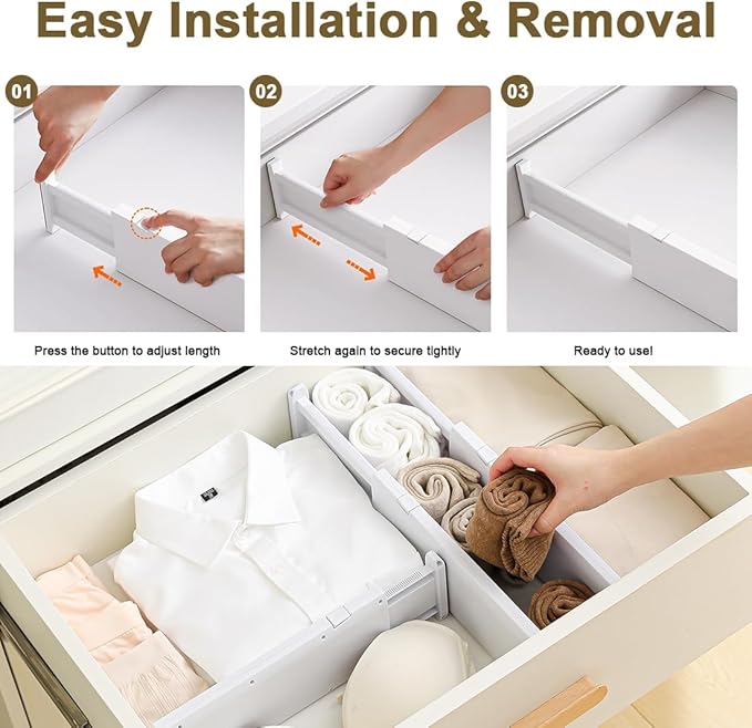 Drawer Dividers for Clothes 4" High 10.9"-18" Expandable Dresser Drawer - Image 3