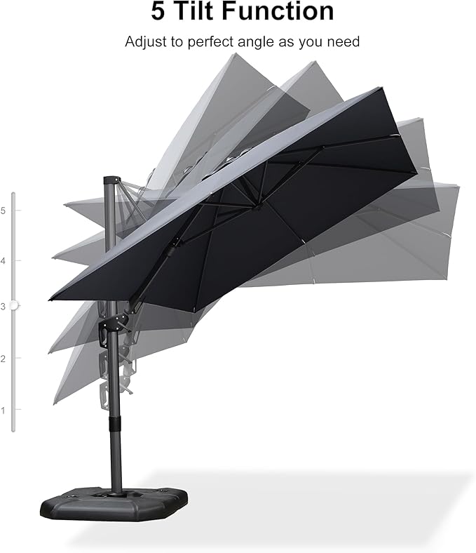PURPLE LEAF 8.2' X 11.5' Tilting Patio Umbrella with Base Outdoor Cantilever Swivel Rectangle Umbrella Aluminum Offset Umbrella with 360-degree Rotation for Garden Deck Pool Patio Grey - Image 8