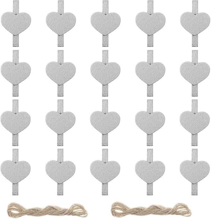 Silvery Heart Clothespins Mini Wooden Clothespins by FAZHBARY