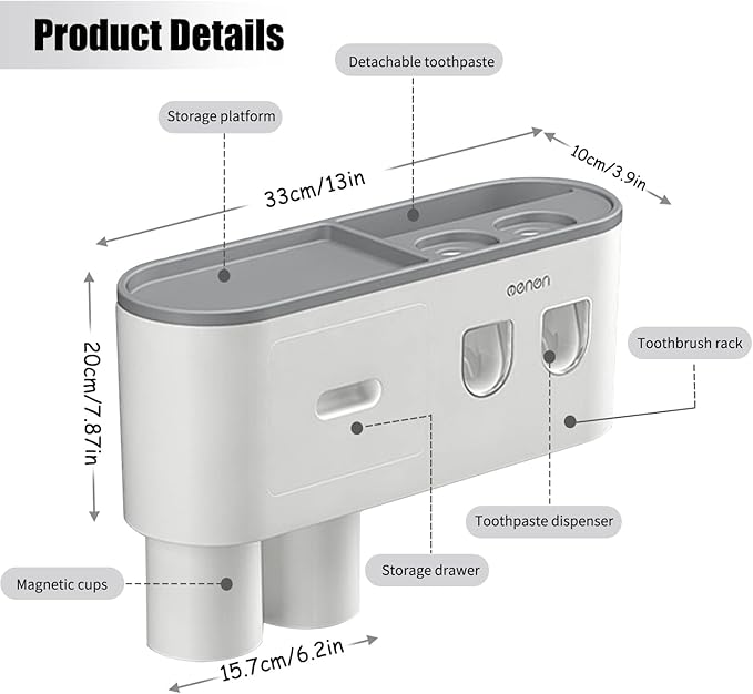 Toothbrush Holders Wall Mounted, Double Automatic Toothpaste Dispensers - Image 2