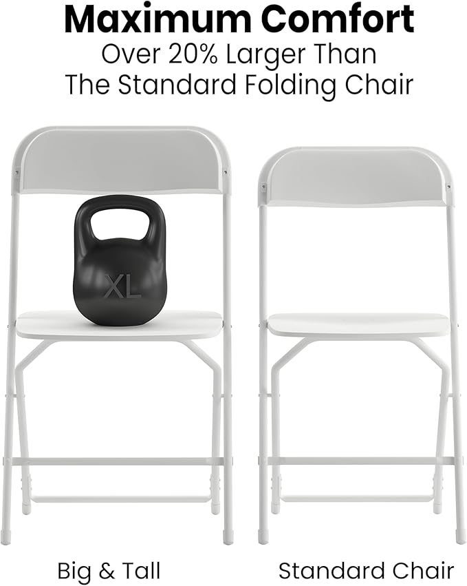 Flash Furniture Hercules Series Big & Tall Stackable Plastic Folding Chairs, Extra Wide Commercial Event Seats, Set of 4, White - Image 6