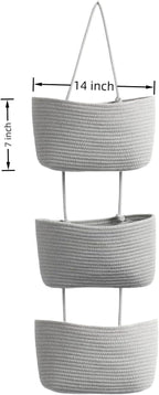 Hanging Baskets for Organizing, 3-Tier Woven Cotton Over the Door/Wall-Mounted - Image 5