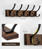 Coat Rack Wall Mount, 16.5 Inches Wood Coat Hooks Wall Mount, Wall Coat Rack - Image 7