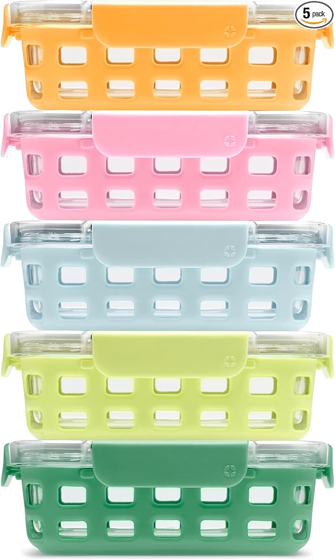 Ello Duraglass 3.4 Cup Meal Prep Sets 10Pc, 5 Pack Set- Glass Food Storage by Ello