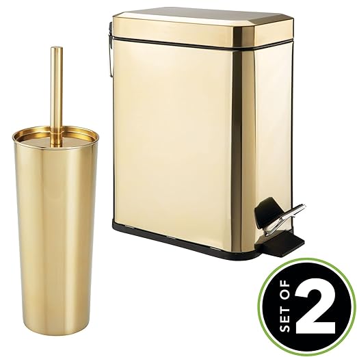mDesign Metal Freestanding Slim Toilet Bowl Brush and Holder + Rectangle Narrow - Image 2