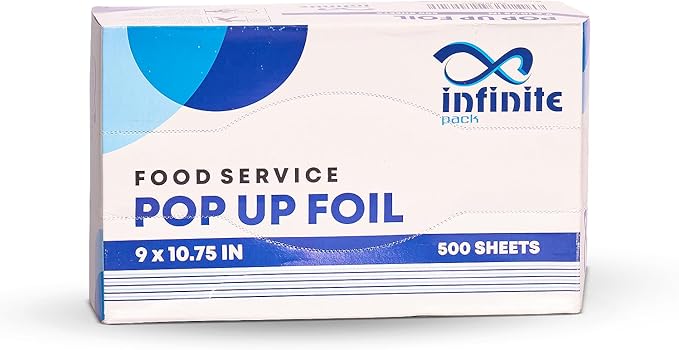 500 Count Pre-Cut Aluminum Foil Sheets, 9” Heavy Duty Pop Up Foil Sheets by InfinitePack