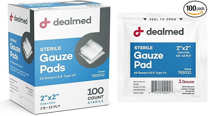 Dealmed 2’’ x 2’’ Sterile Gauze Pads Disposable and Individually Wrapped by Dealmed