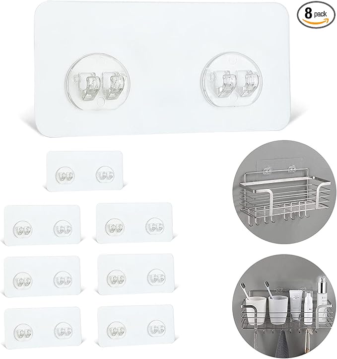 YOLOPLUS+ 8 Pack Shower Caddy Adhesive Hooks Replacement, Strong Sticker Hooks by YOLOPLUS