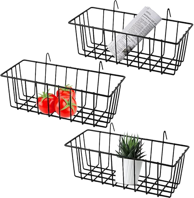 3 Pack Grid Panel Hanging Wire Basket, Storage and Display Basket by Gddochn