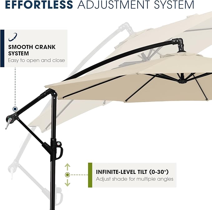 wikiwiki 10ft Patio Umbrella with Base Included, Outdoor Offset Cantilever Umbrella with Sandbag Base for Backyard, Garden and Pool, Easy to Tilt and Crank, Beige - Image 5
