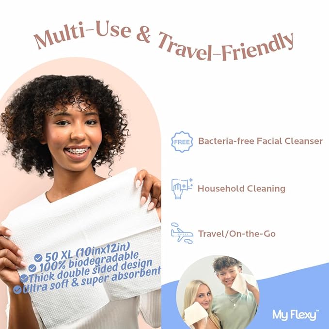 Disposable Face Towels XL for Skin Care & Makeup Removal – 100% Biodegradable - Image 3