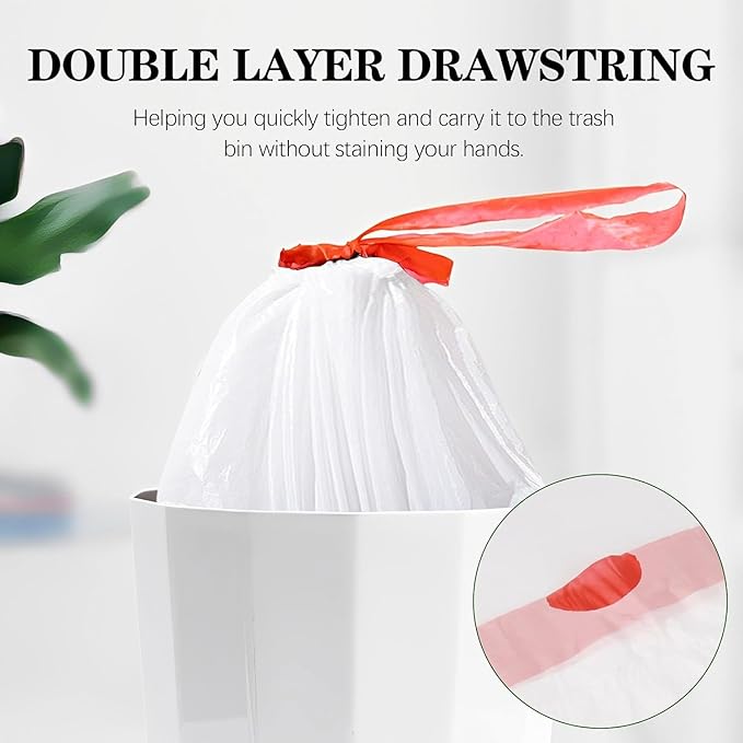 8 Gallon Plastic Trash Bags 330 Count White Drawstring Thick Garbage Bags - Image 3