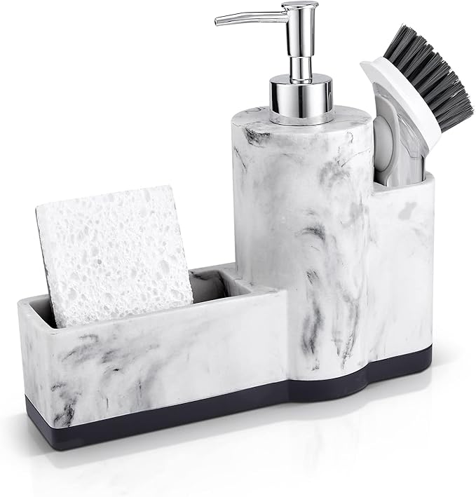 zccz Soap Dispenser with Sponge Holder and Brush Holder, Marble Pattern Kitchen by zccz