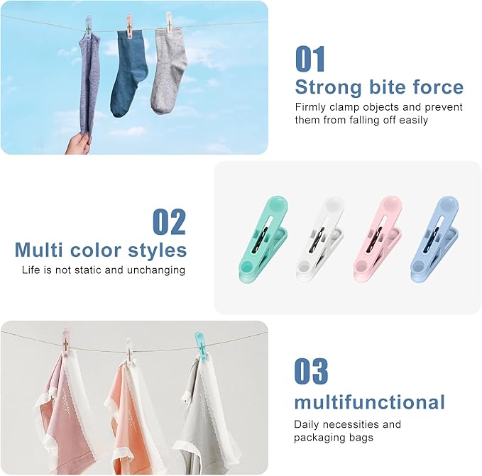 32Pcs Colored Clothes Pins Plastic Clothes Pins Laundry Clips, Package Clips - Image 5