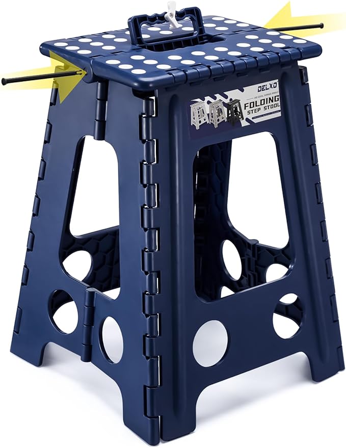 Delxo Folding Step Stool 17.5 Inch,Heavy Duty Step Stools for Adults,Non Slip Folding Stool with Handle,Premium Portable Foldable Step Stool for Kitchen Bathroom Bedroom Up to 400LBS,(Royal Blue,1PC) by Delxo