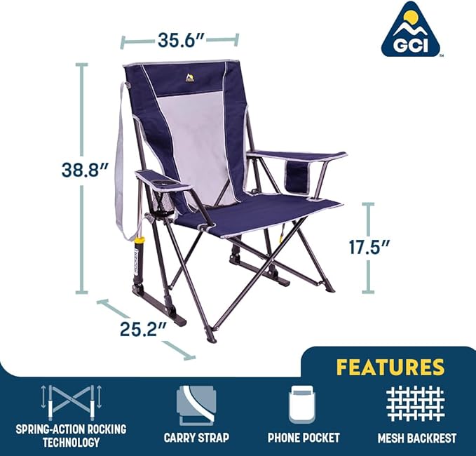 GCI Outdoor Comfort Pro Rocker Collapsible Rocking Chair & Outdoor Camping Chair, Indigo Blue - Image 3