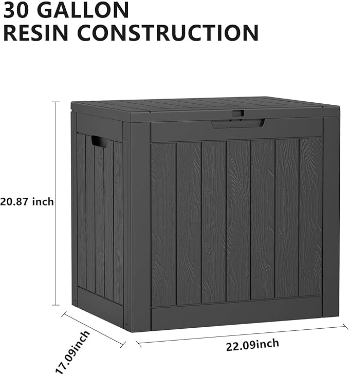 EasyUp 30 Gallon Outdoor Storage Box Waterproof, UV Resistant Outdoor Deck Box, Resin Lockable Deck Boxes for Garden Tools Equipment and Cushions, Black - Image 2