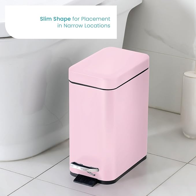 Home Zone Living 3-Pack 1.3 Gallon Small Pink Bathroom Trash Can - Image 2