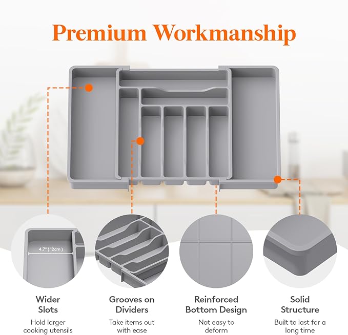 Lifewit Utensil Organizer for Kitchen Drawer, Expandable Cooking Silverware Tray - Image 6