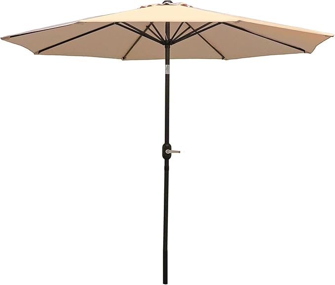 Sunnydaze Outdoor Patio Umbrella - Polyester Table Market Umbrella with Push-Button Tilt and Crank - 8 Sturdy Ribs - Beige - 9ft by SunnydazeDecor