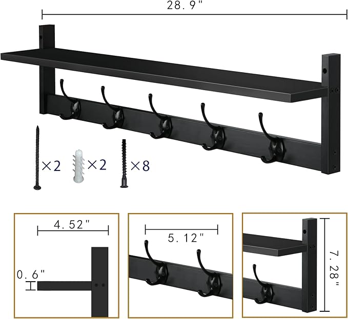 BAMEOS Wall-Mounted Shelf with Hooks - Image 6