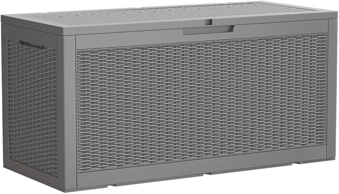 Devoko 95 Gallon Deck Box Large Resin Outdoor Storage Box, Waterproof and UV Resistant Lockable for Outdoor and Patio, Large Storage Cabinet for Patio Furniture, Garden Tools and Pool Supplies, Grey by DEVOKO
