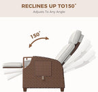 Grand patio Outdoor Recliner Air Pump 150° Lay Flat Reclining Chair with Independent Adjustable Back and Footrest Removable Olefin Cushion Flip-Up Table Wicker Creamy White 2PCS - Image 4