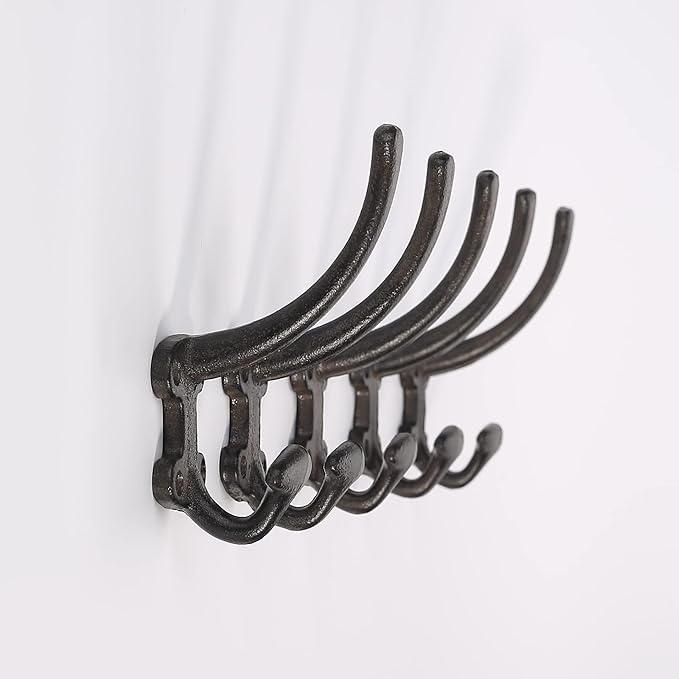 Ambipolar 5-Pack Decorative Cast Iron Heavy Duty Double Wall Hooks, Vintage - Image 5