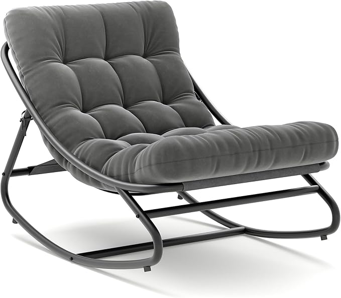 IDEALHOUSE Outdoor Rocking Chair with Metal Frame, Adjustable Papasan Rocker, Waterproof Comfy Cushion, 450lbs Capacity, for Patio, Porch, Garden, Living Room, Dark Grey - Image 7