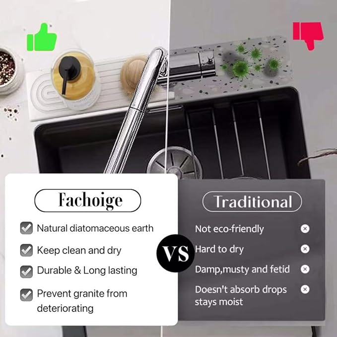 Stone Faucet Mat for Kitchen Sink, 15.7'' Long Absorbent Diatomite Sink Faucet - Image 5