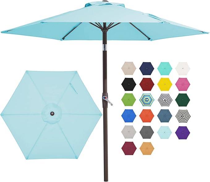 JEAREY 7.5FT Patio Umbrella Outdoor Market Umbrella with 6 Sturdy Ribs, Push Button Tilt/Crank Table Umbrella for Garden, Deck, Backyard and Pool, Baby Blue by JEAREYOutdoorsCollection
