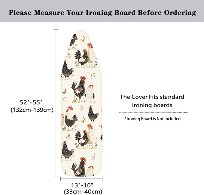 White Rooster Ironing Board Cover and Pad 15x54 Inch, Iron Board Cover - Image 6