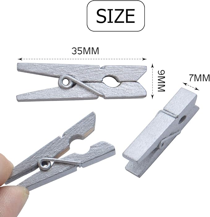 Jdesun 50 Pieces Photo Clips, Mini Silver Wooden Picture Paper Clip Clothespins - Image 3