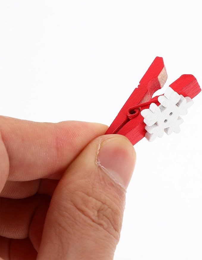 125pcs Christmas Wood Clips: Xmas Tree Snowflake Gloves Elk Clothespins - Image 3