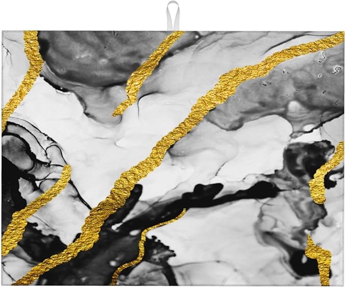 Black White Gold Marble Dish Drying Mats by Unknown