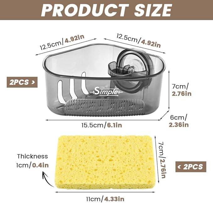 2 PACK Suction Cup Sink Corner Rack, Corner Sinks Strainer Basket Sponge Holder - Image 2