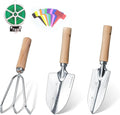 Garden Tool Set, 3 Pieces Gardening Kit with Garden Plant Twist Tie and Plastic Plant Tag, Stainless Steel Heavy Duty Garden Tools with Wooden Handle, Gardening Gifts for Women by HoHaing