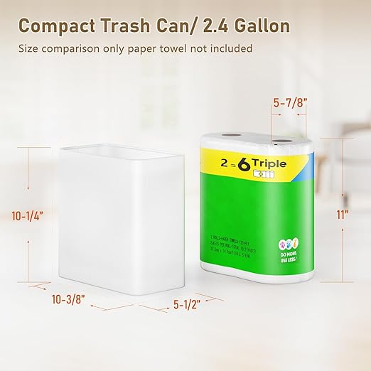Small Bathroom Trash Can 2.4 Gallon Wastebasket Slim Metal Garbage Can - Image 3