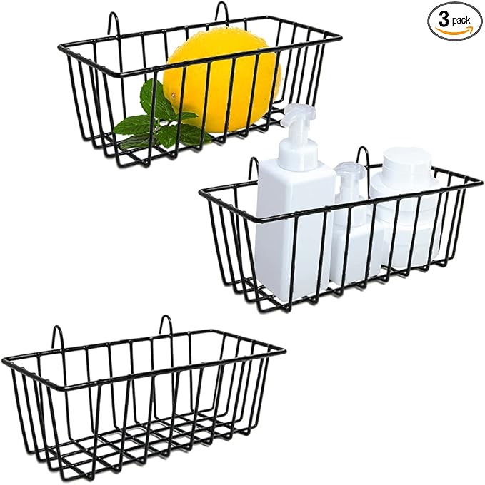 3 Pack Wire Baskets, Wall Grid Panel Hanging Wire Basket, Wall Storage and by Jnnzzggu