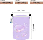 Round Foldable Girls' Storage Basket Kids Laundry Hamper Purple Gift Basket - Image 2