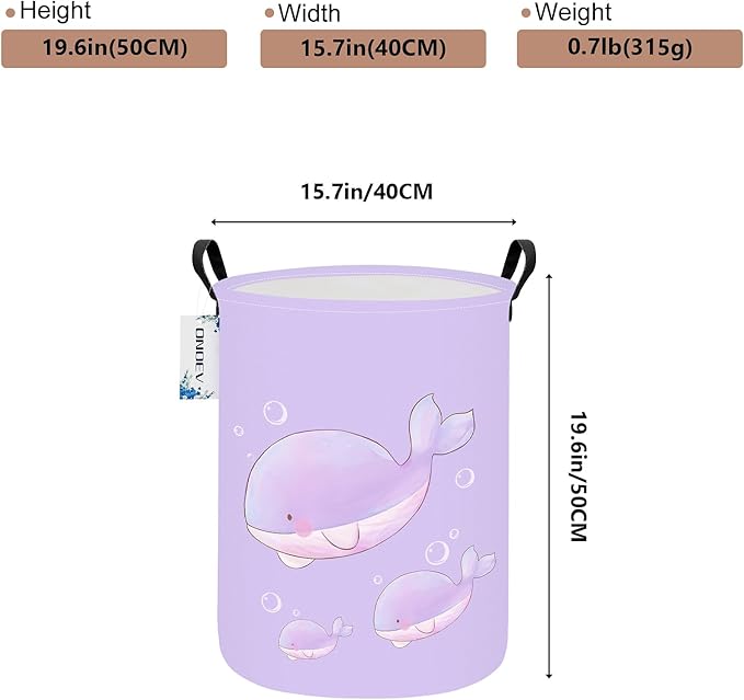 Round Foldable Girls' Storage Basket Kids Laundry Hamper Purple Gift Basket - Image 2