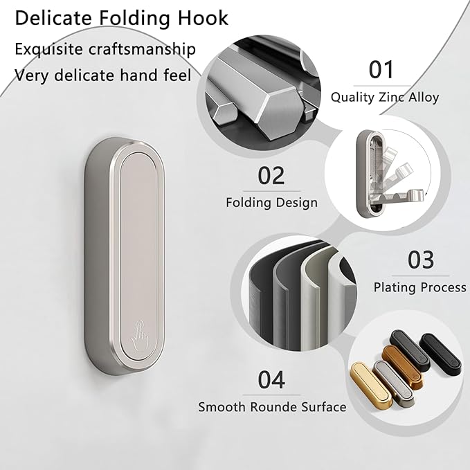 2PCS Folding Coat Hooks, Heavy Duty Wall Hooks Made of Zinc Alloy, Foldable - Image 3