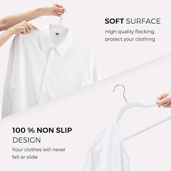 HOUSE DAY Premium Velvet Hangers 100 Pack White, Non-Slip Flocked Felt Hangers - Image 5