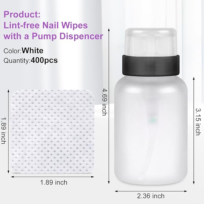 400pcs Lint Free Nail Wipes, 1 Pull-Off Pump-Style Bottle Suitable - Image 2