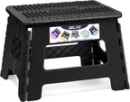 Delxo Folding Step Stool 9 Inch Non-Slip Foldable Stools for Kids & Adults Up to 300 LBS Kitchen Collapsible Fold Up Stepping Stool with Dotted 1 Pack Black by Delxo