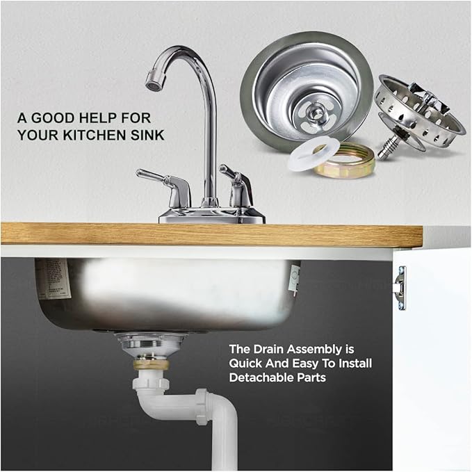 Highcraft 9763 Kitchen Sink Stainless Steel Drain Assembly - Image 6