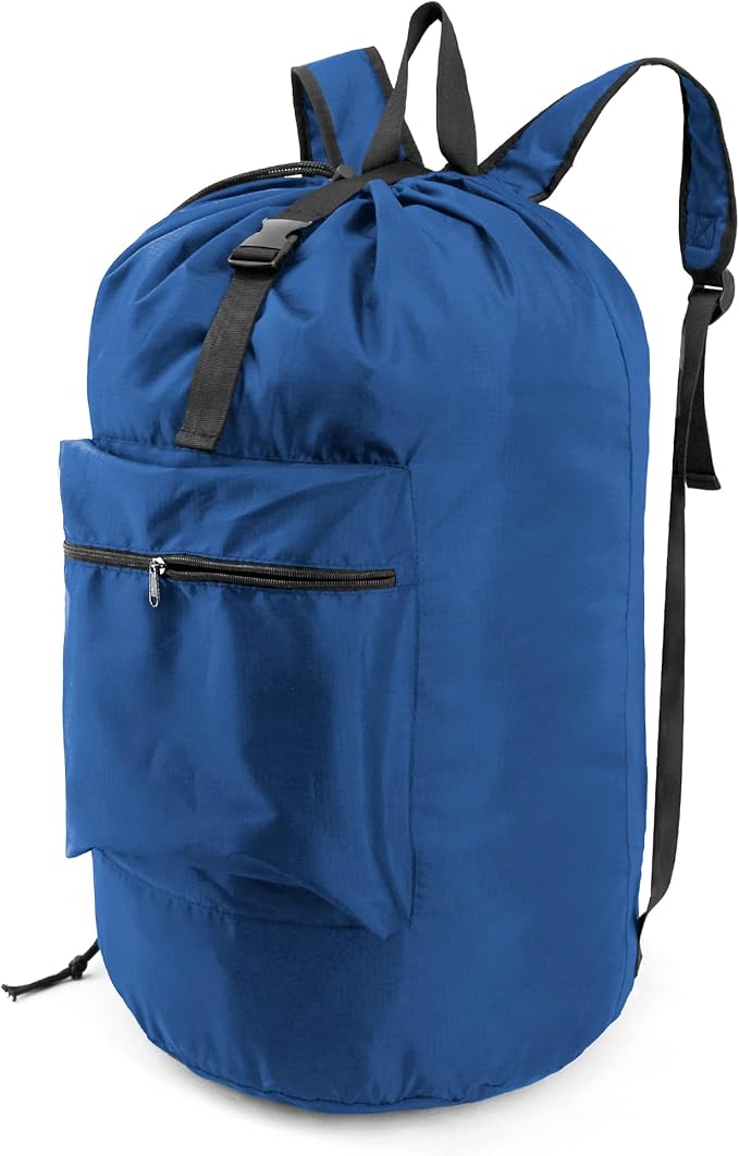 BeeGreen Laundry-Bag-Backpack-Heavy-Duty, Royal Blue Nylon Drawstring Portable by BeeGreen